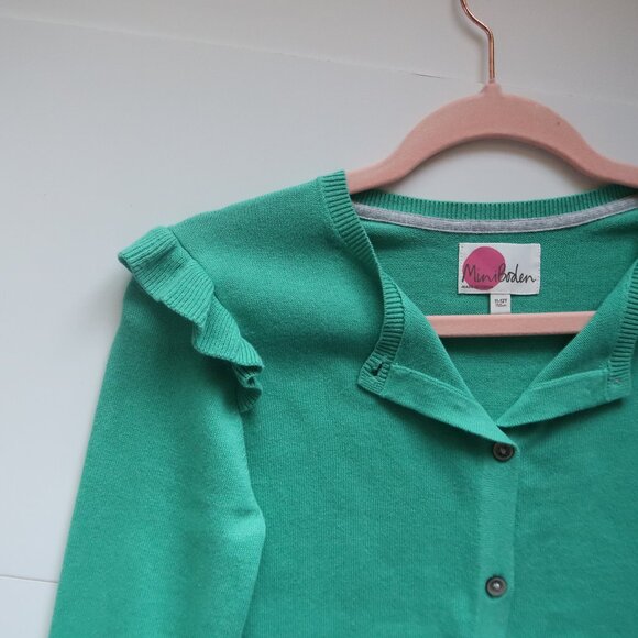 Mini Boden Girls Green Cotton Ruffle Shoulder Cardigan Sweater Size 11-12Y - Picture 4 of 7